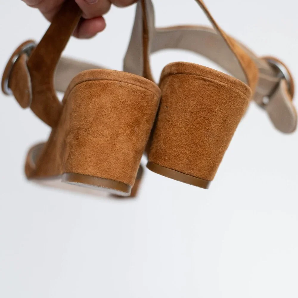 SAS Carine Wedge‎ Sandals Women’s 6M Camel Brown Suede Leather Made in Italy